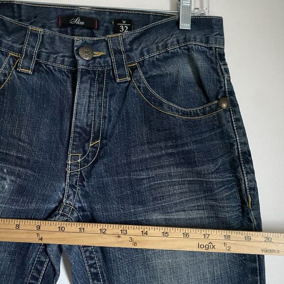 Vintage Marc Ecko Slim Fit Jeans Men 32x30 Blue Distressed Stitched Y2K Grunge - Picture 5 of 14